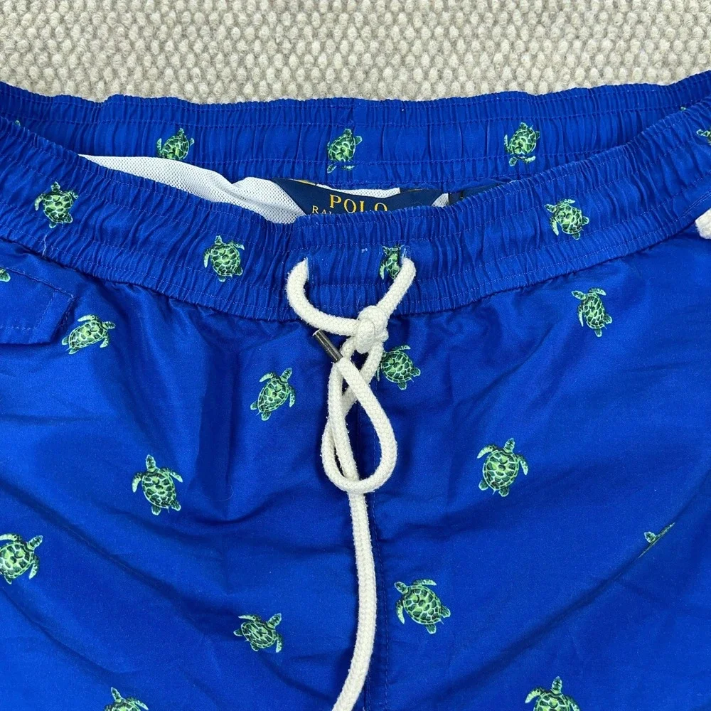 Polo Ralph Lauren Swim Trunks Men Medium Blue Turtle Print Board Shorts‎ 33